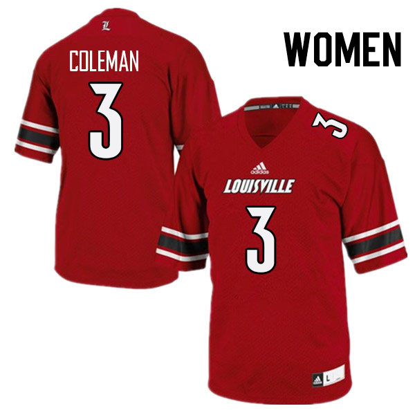 Women #3 Kevin Coleman Louisville Cardinals College Football Jerseys Stitched Sale-Red - Click Image to Close